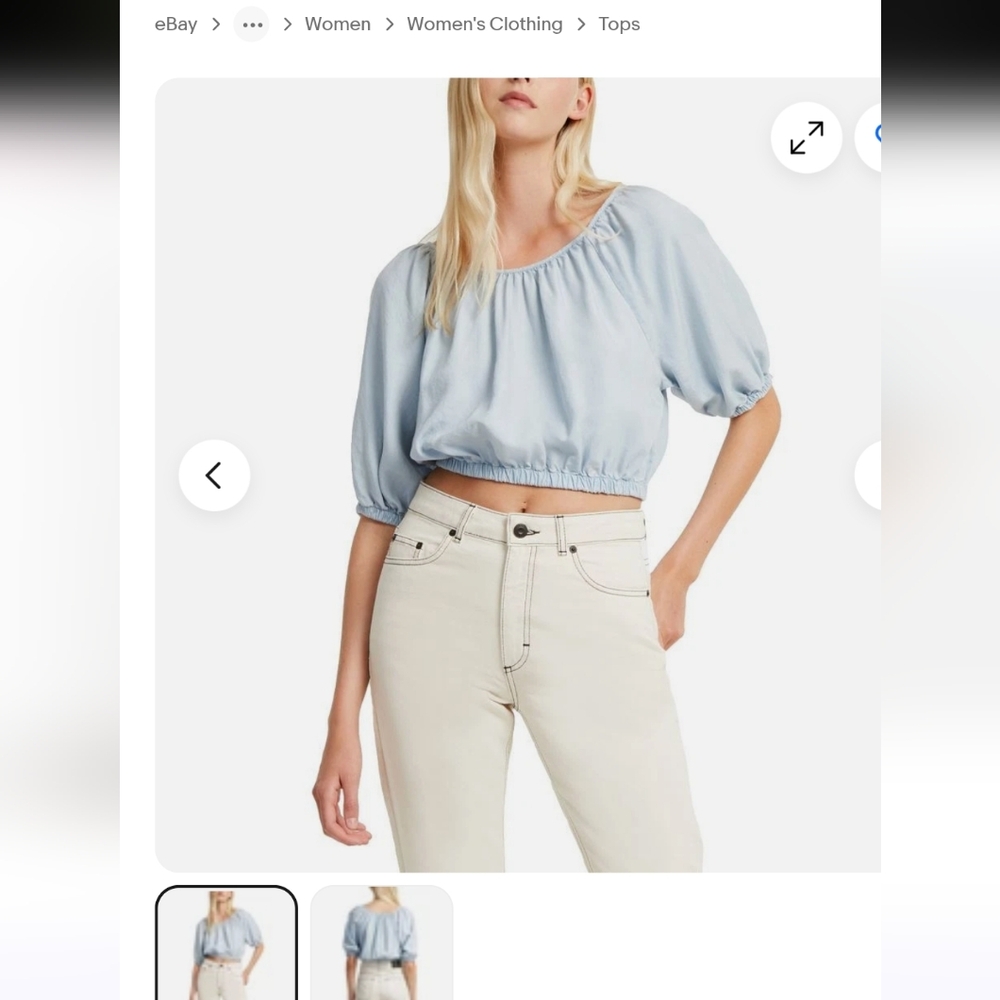 Womens French Connection Julienne Blue Tencel Top, Size Medium.
